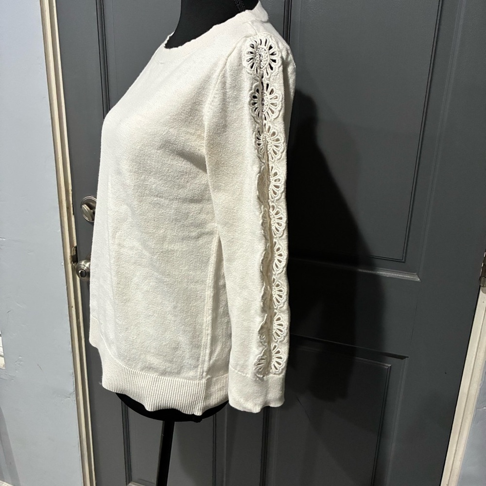 LOFT White Lace Sleeve Sweatshirt